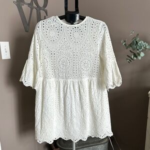 SHEIN White Eyelet Lace Women's Dress Resort, Cruise Wear, Swimsuit Coverup